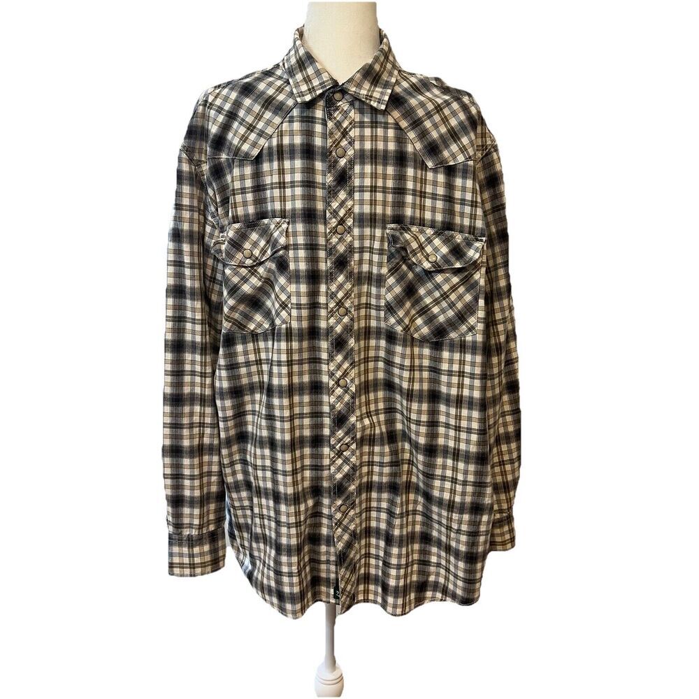 Outdoor Life Plaid Flannel Shirt Mens Xlarge‎ Blue Pearl Snap Western Work Wear